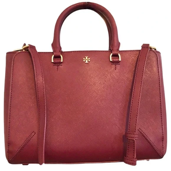 Tory Burch Satchel With Shoulder Strap Burgundy Gold Hardware - Picture 5 of 11